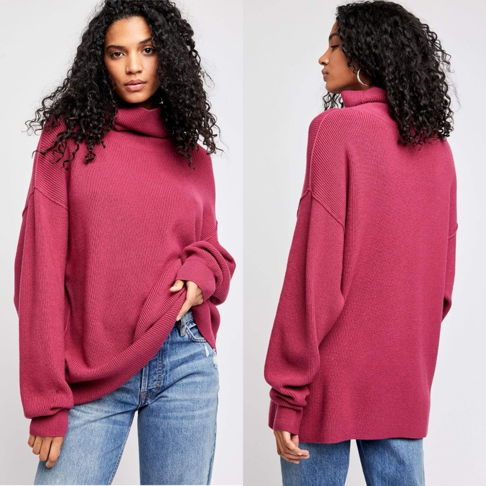 Free People Women's Softly Structured Tunic Sweater in Berry Crush Size Medium